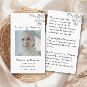 Gedenkkarte mit eleganten Blumen und Foto Visitenkarte