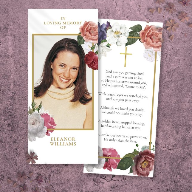 Gedenkkarte zur Beerdigung des Fotos (Floral Funeral Memorial Photo Prayer Card)