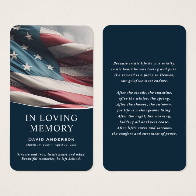 Gedenkkarten für Blaue Amerikanische Flagge (Vorne & Hinten)