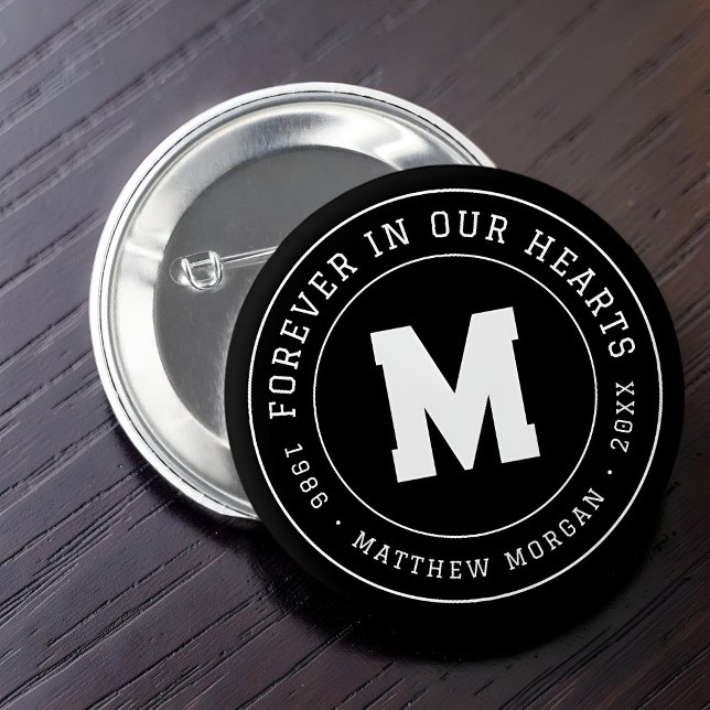 Gedenkmonogramm 'Für immer in unseren Herzen' Button (Von Creator hochgeladen)