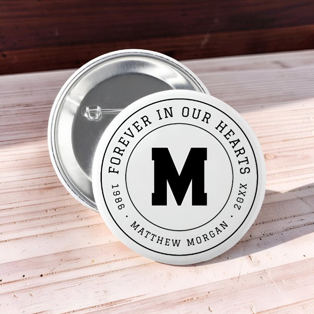 Gedenkmonogramm 'Für immer in unseren Herzen' Button (Von Creator hochgeladen)