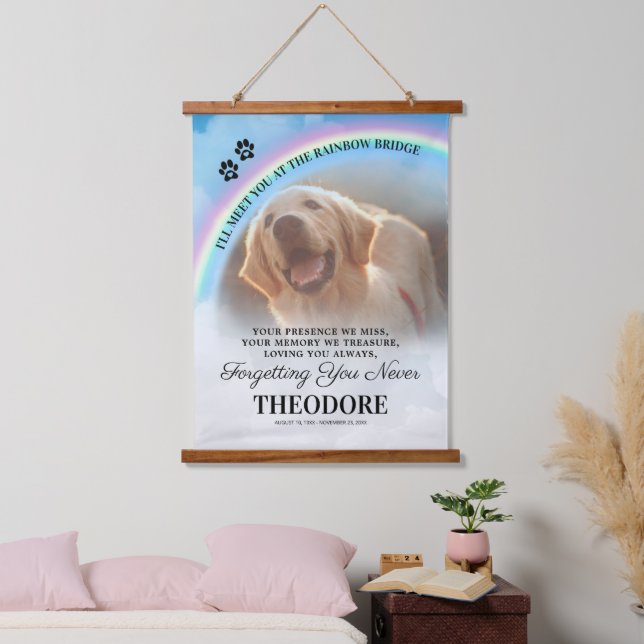 Gedenkstätte der Hunde-Rainbow-Brücke Wandteppich Mit Holzrahmen (Schlafzimmer)