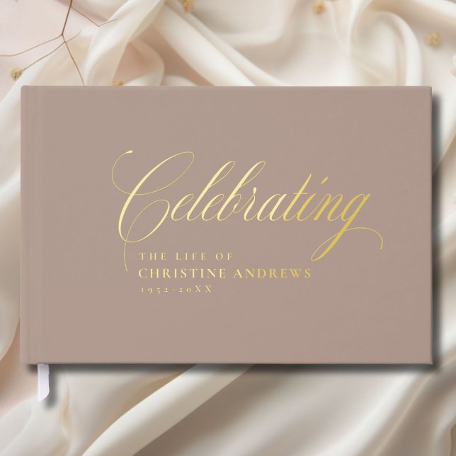 Gedenkstätte "Feiern des Lebens" Gold-Foil, Brown Gästebuch (Memorial "Celebrating the life of"Gold-Foil, Brown Foil Guest Book)