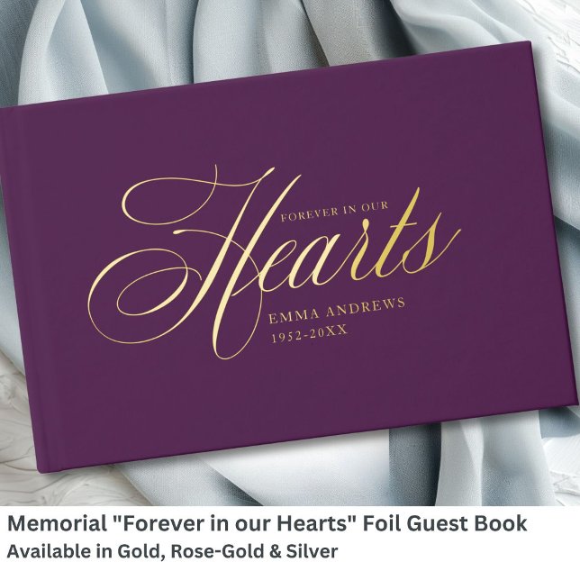 Gedenkstätte "Forever in our Hearts" Gold Foil, Vi Gästebuch (Memorial "Forever in our Hearts" Gold-Foil, Violet Foil Guest Book)