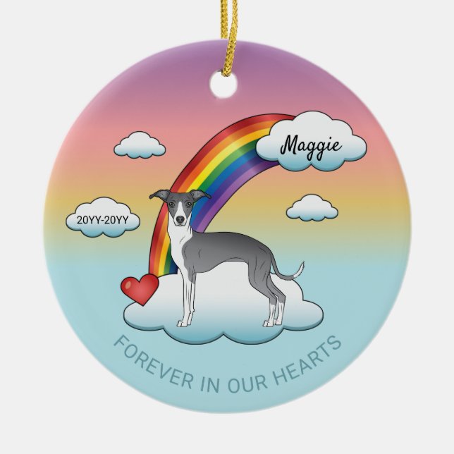 Gedenkstätte für Blaue und Weiße Windhunde Keramik Ornament (Vorne)