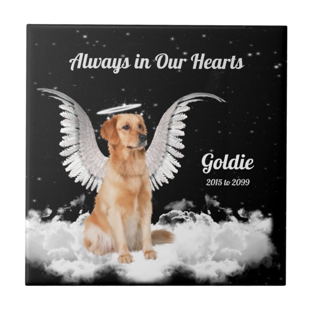 Gedenkstätte für Golden Retriever Angel Dog Fliese (Vorderseite)