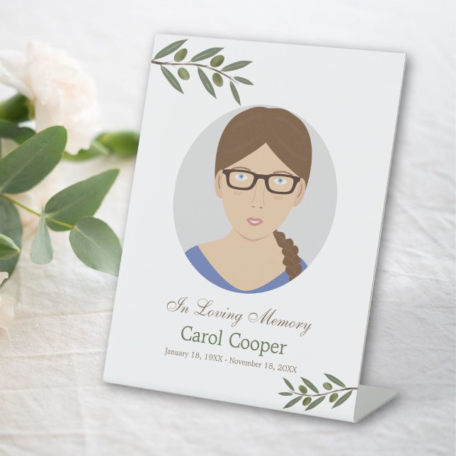 Gedenkstätte oder Beerdigung der Olive Branch Foto Sockelschild (Watercolor Olive Branch Photo Memorial or Funeral Pedestal Sign)