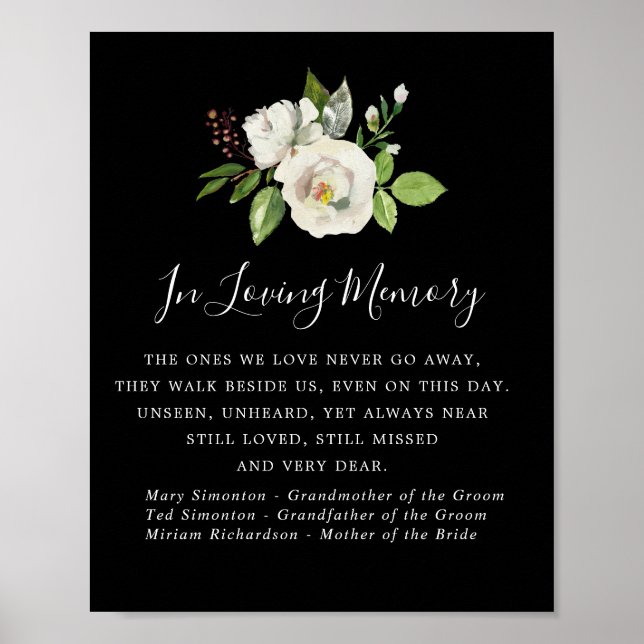 Gedenkstein für Schwarz-Weiß-Blumen-Hochzeiten Poster (Vorne)