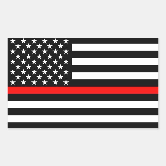 Gedenksymbolic über die "American Flag Thin Red Li Rechteckiger Aufkleber (Vorderseite)