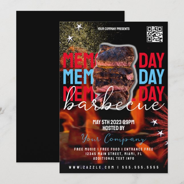 Gedenktag Barbecue Patriotic Party Flyer Einladung (Vorne/Hinten)