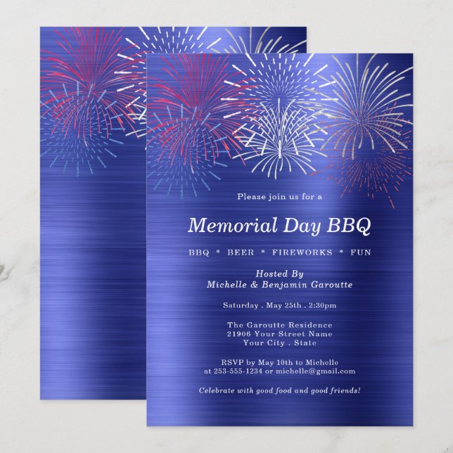 Gedenktag Feuerwerk Barbecue Party Einladung (Vorne/Hinten)