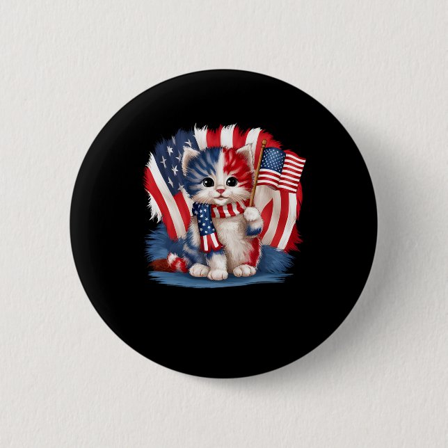Gedenktag Katze Funny Kitten 4. Juli Patrioti Button (Vorderseite)
