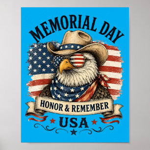 Gedenktag USA-Flagge Cowboy Adler Erinnern Ehre Poster