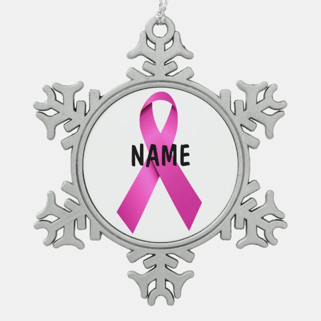 Gedenkveranstaltung zum Brustkrebs Schneeflocken Zinn-Ornament (Vorderseite)