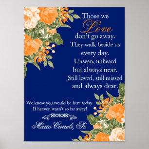 Gedenkzeichen - Orangefarbene Blumen auf Marinebla Poster