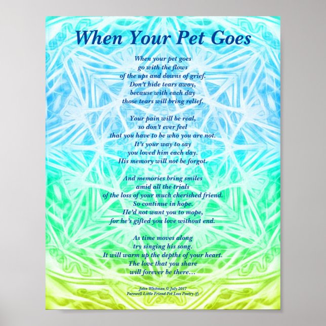Gedicht: Beileid für männliche Haustiere verloren  Poster (Vorne)