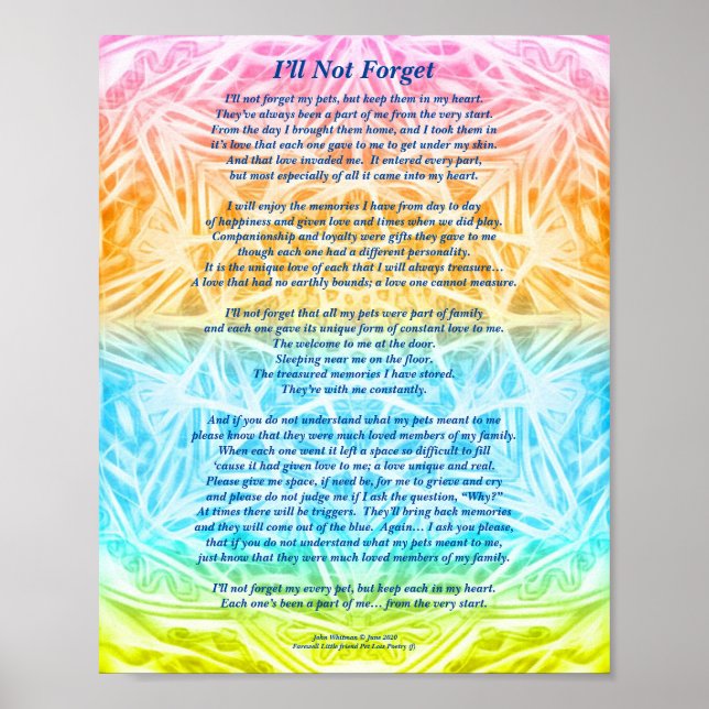Gedicht: Besondere Erinnerungen von Haustieren, PO Poster (Vorne)
