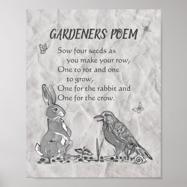 Gedicht der Gärtner Schwarz-Weiß-Samen, Kaninchen, Poster (Vorne)