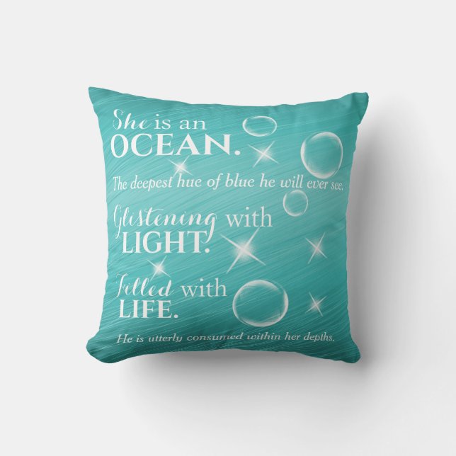 Gedicht des aquamarinen Ozeans mit weißer Typograf Kissen (Vorderseite)
