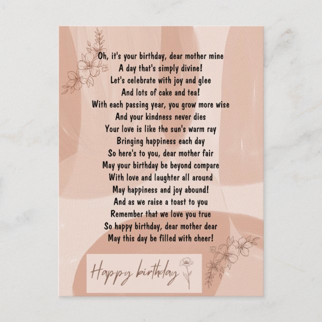 Gedicht "Funny and Touching Gedicht" für Mama zum  Postkarte (Vorderseite)