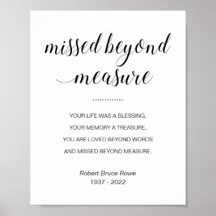 Gedicht für die Trauerfeier 'Missed Beyond Measure Poster