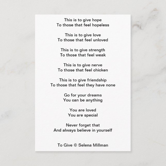 Gedicht "geben" begleitkarte (Vorderseite)