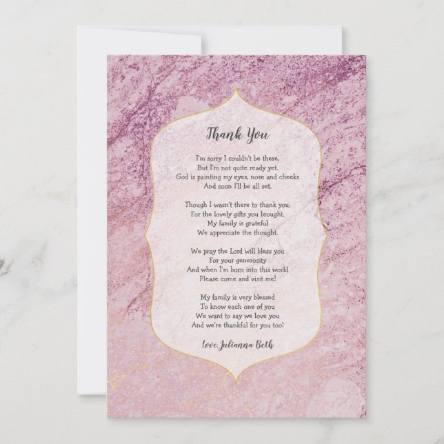 Gedicht Girl Babydusche danke - Rose Gold (Vorderseite)