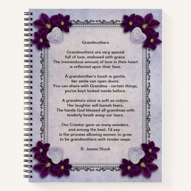 Gedicht "Großmütter" auf einem blühenden Lavendel Notizbuch (Vorderseite)