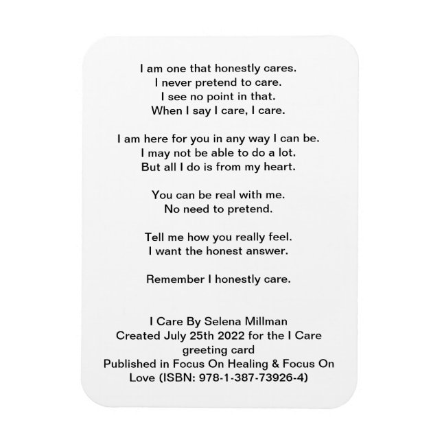 Gedicht "I Care" Magnet (Vertikal)