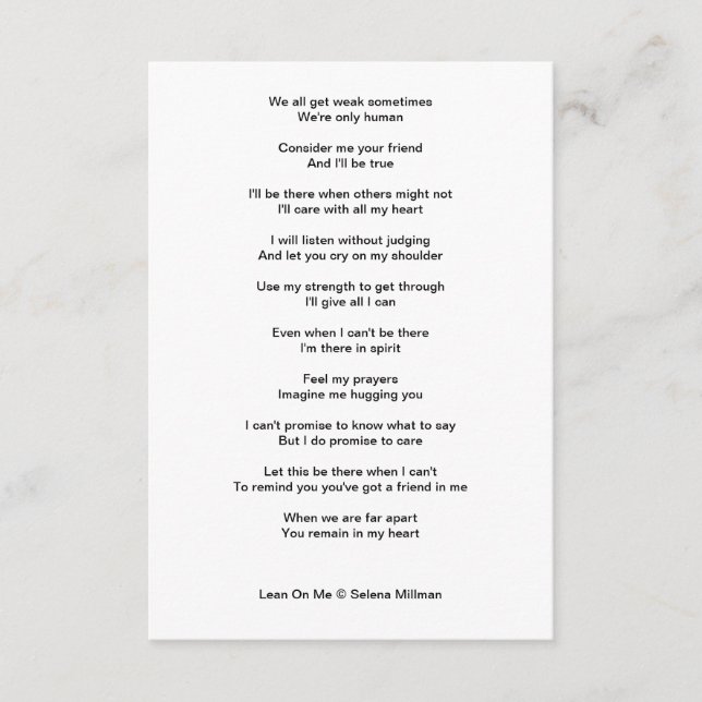 Gedicht "Lean On Me" Begleitkarte (Vorderseite)
