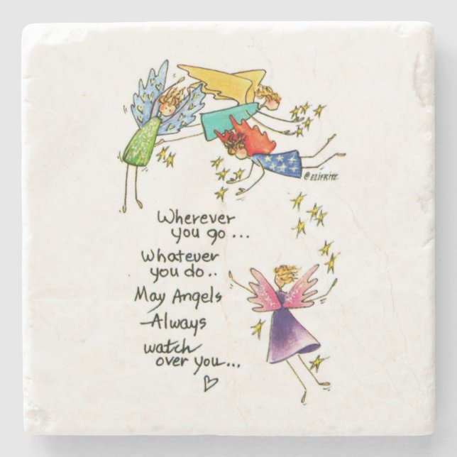 Gedicht "May Angels Always Watch Over You"  Steinuntersetzer (Vorderseite)