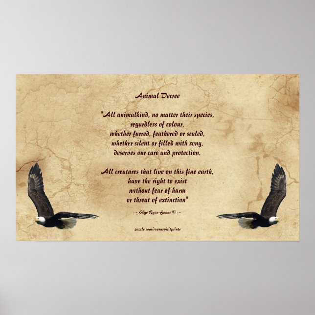 Gedicht "Tierrechte" und Bald Eagles Literaturpost Poster (Vorne)