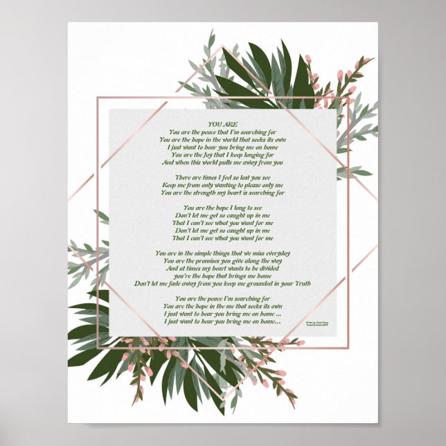 Gedicht "You Are" Green Leaf/Pink Frame Poster (Vorne)