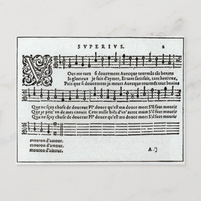 Gedicht zur Musik von Jean Antoine de Baif Postkarte (Vorderseite)