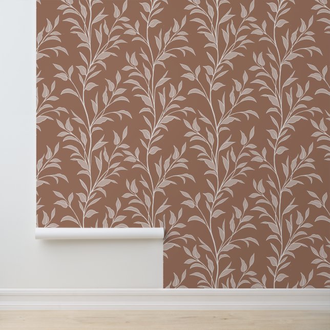 Gedichte von Blätter auf Stems XL4b foliage Mocha  Tapete (Anwendung)
