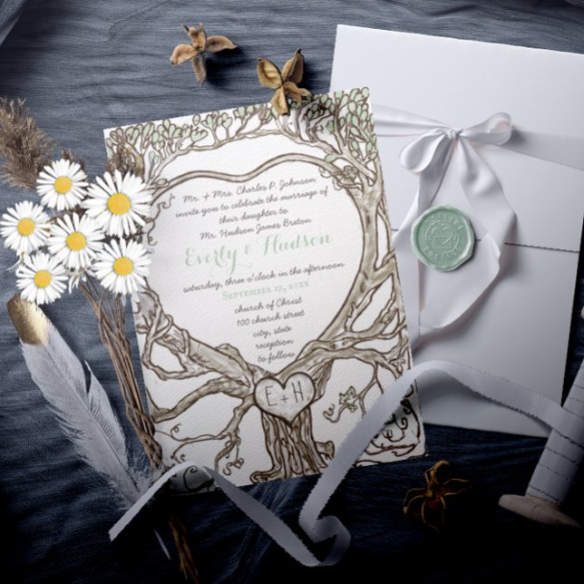 Gedruckt auf beiden Seiten Green Boho Herz geformt Einladung (Von Creator hochgeladen)