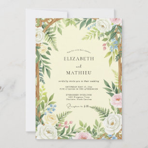 Gedrückte Blassgelbe Wildblumen-Hochzeit Einladung