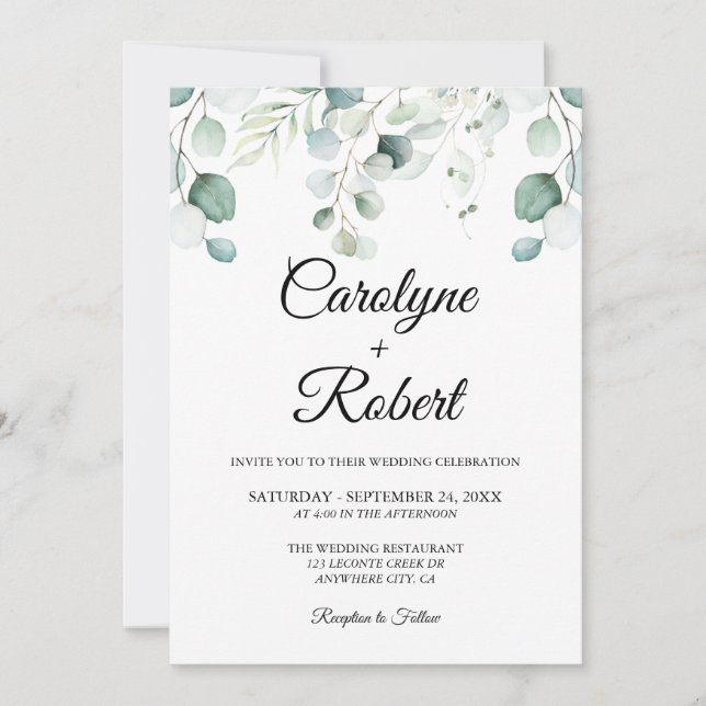 Gedruckte Eukalyptus-Hochzeitseinladungen Einladung (Vorderseite)