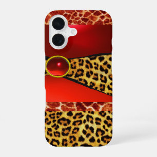 GEDRUCKTER GIRAFFE LEOPARDENHAUT ROTER RUBIN-EDELS iPhone 16 HÜLLE