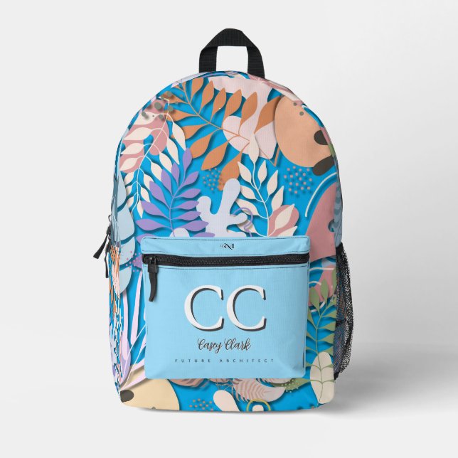 Gedruckter Rucksack: Abstrakte Blätter (blau) Bedruckter Rucksack (Vorderseite)