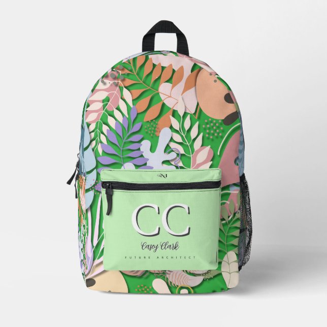 Gedruckter Rucksack: Abstrakte Blätter (grün) Bedruckter Rucksack (Vorderseite)