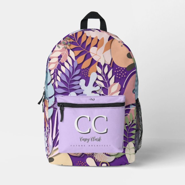 Gedruckter Rucksack: Abstrakte Blätter (lila) Bedruckter Rucksack (Vorderseite)