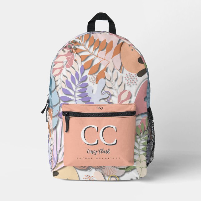 Gedruckter Rucksack: Abstrakte Blätter (weiß) Bedruckter Rucksack (Vorderseite)
