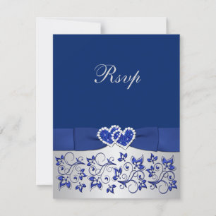 GEDRUCKTES BAND Blau, Silber Blumen Antwortkarte RSVP Karte