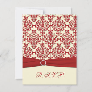 GEDRUCKTES BAND Creme, roter Damast-Antwortkarte RSVP Karte