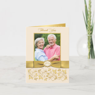 GEDRUCKTES BAND Elfenbein Gold Blumen Danke Karte