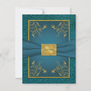 GEDRUCKTES BAND Gold, Teal RSVP Karte