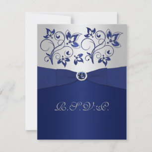 GEDRUCKTES BAND Navy, Silber Blumen RSVP-Karte RSVP Karte