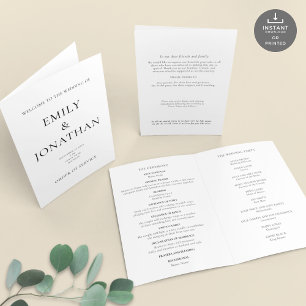 Gedrucktes einfaches Hochzeitsprogramm für die Kir Karte