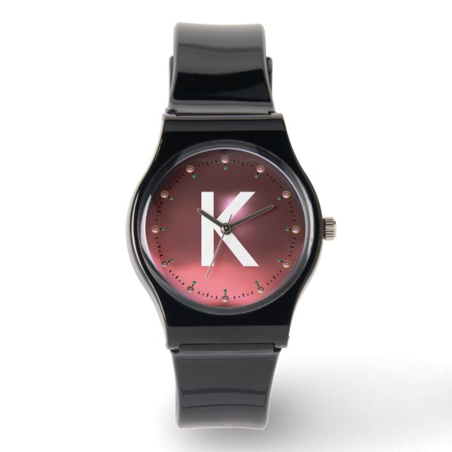 GEDRUCKTES LICHTPINK GEMSTONE-MONOGRAMM ARMBANDUHR (Vorderseite)
